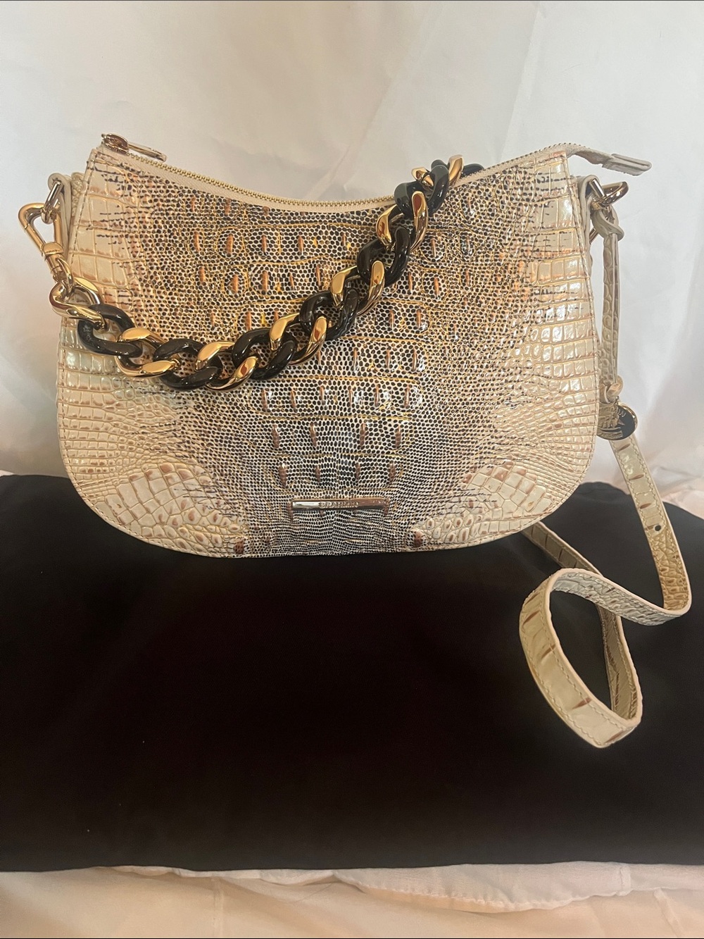 Brahmin Croc-Embossed Shoulder Bag with Chain Accent